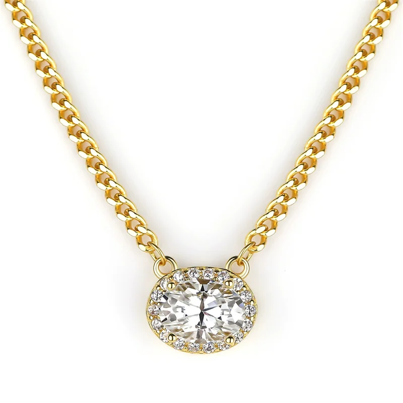 

ZFSILVER Fashion Trendy s925 Silver Luxury Moissanite Golden Oval Necklace For Charms Women Accessories Party Jewelry Gifts XIHA
