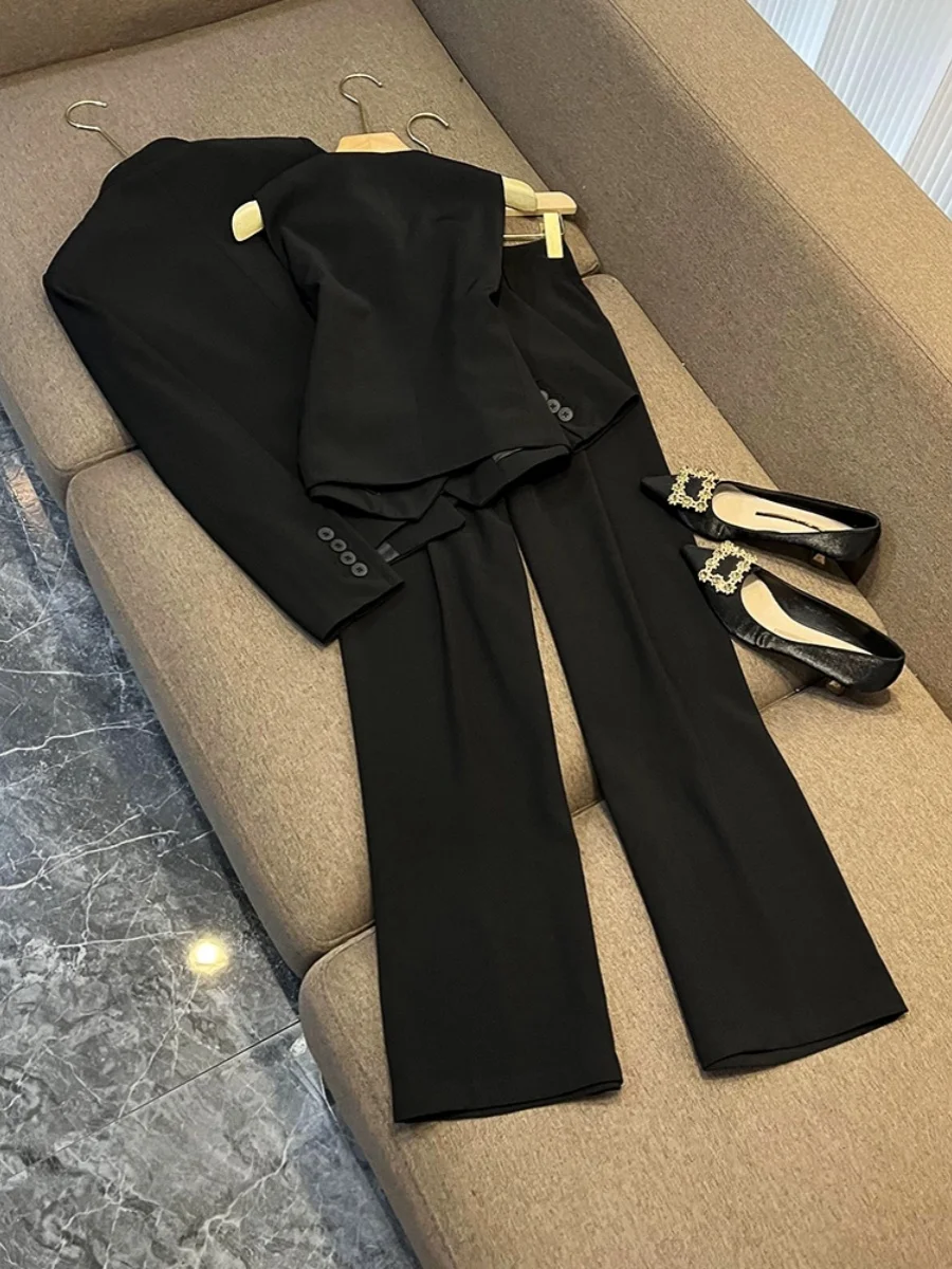 여성용 전문가용 가을 겨울 패션 와이드 레그 팬츠 조끼 세트 고품질 C942
