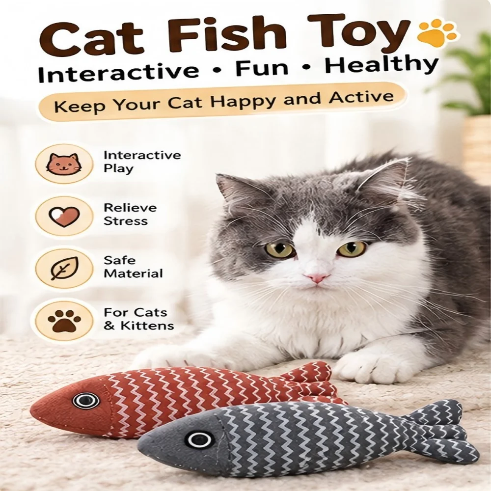 Catnip Linen Fish Shaped Cat Toy Self-Play Boredom Relief Teething Chew Teaser Wand Interactive Toy For Kittens Adult Cats Pet