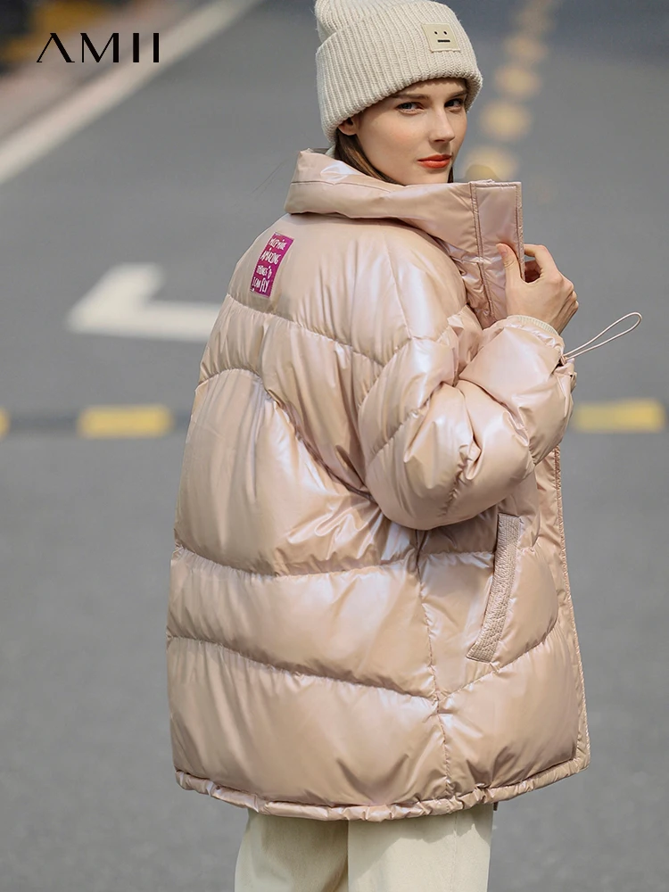 AMII Minimalism Down Jacket for Women 2022 Winter New Fashion Thicken Warm Stand Collar Solid Printing Commuter Jackets 12141235