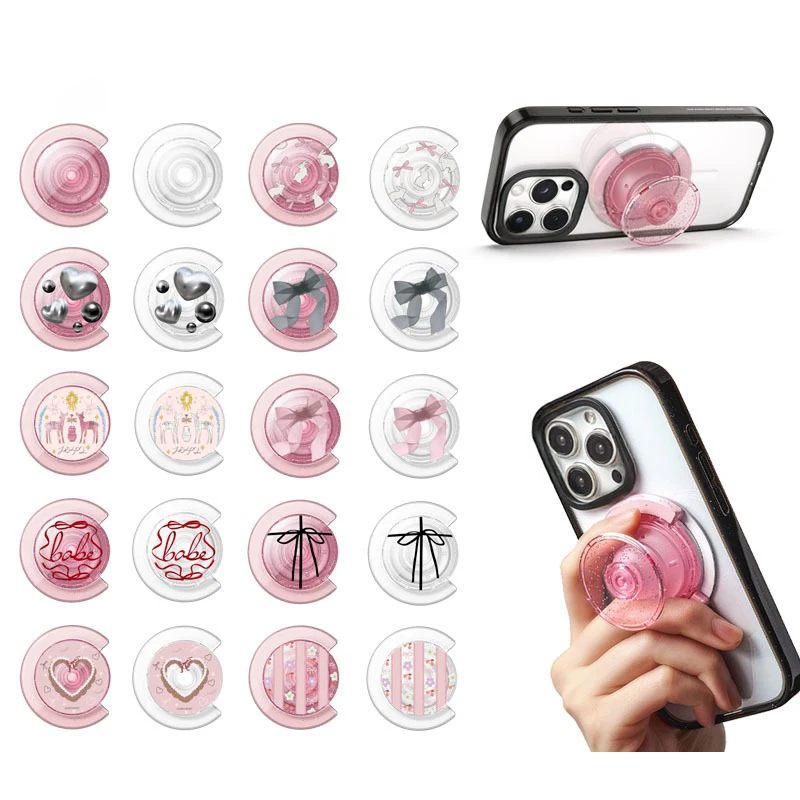 

Heart Bowknot Pink White Transparent Magnetic Folding Phone Stand for IPhone Pro Max Holder Mount Support