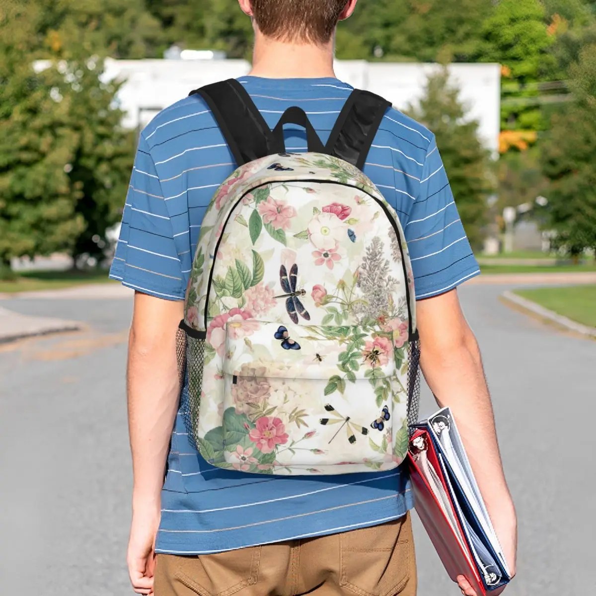 UtART Vintage Roses Spring Flower And Early Insects Botanical Backpack BookBag Boys Girls School Bag Computer Shoulder Bags