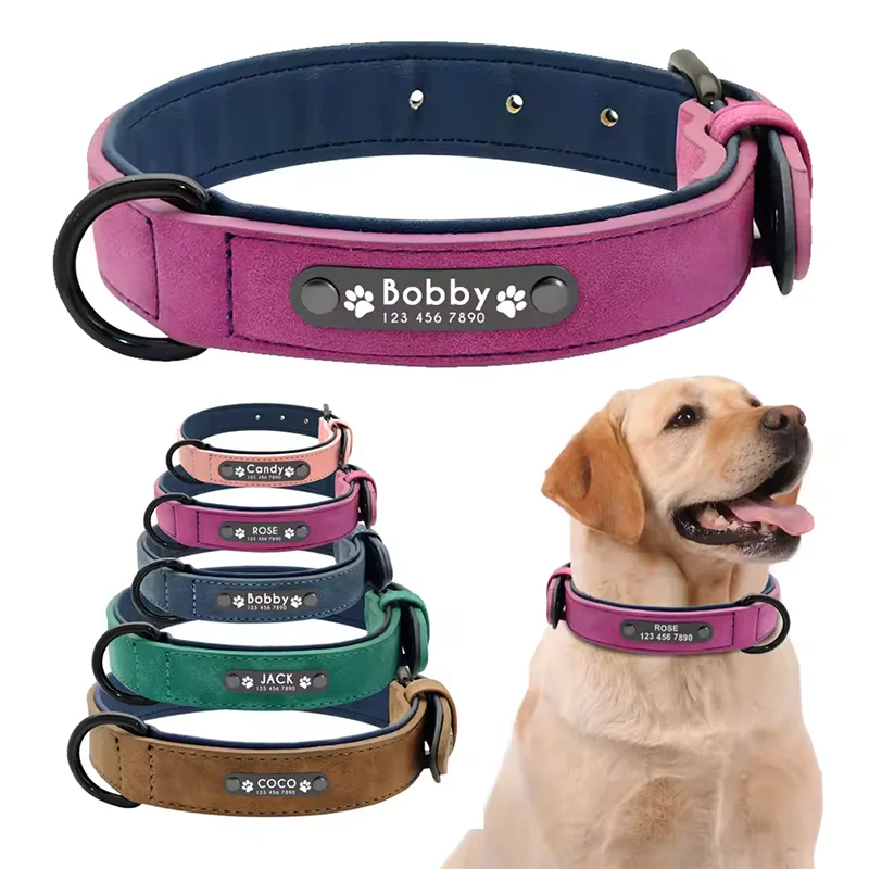 

Custom Leather Dog Collars Personalized ID Tags Collars with Free Engraved Nameplate for Small Medium Large Dogs Bulldog