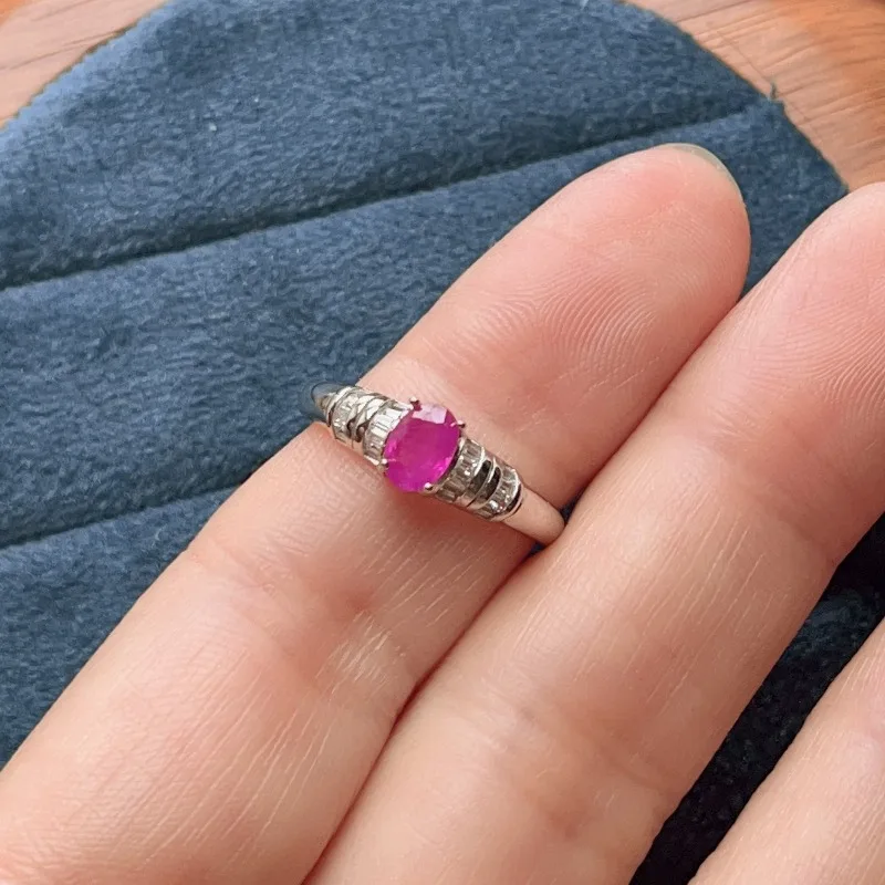 0.5ct Natural Ruby Engagement Ring for Woman 4 Mm*6 Mm SI Grade Ruby Silver Ring Solid 925 Sterling Silver Ruby Wedding Jewelry