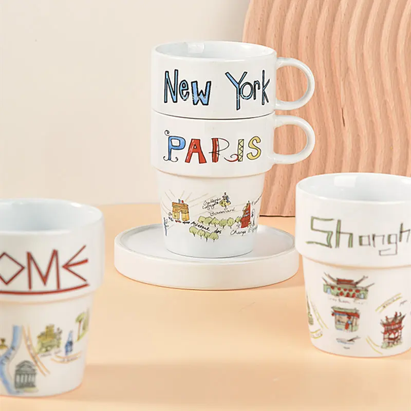 Urban Pictorial Ceramic Mug Personalized High-temperature Resistant Water Cup Coffee Cup, Milk Cup Breakfast Cup SoupTea Cup