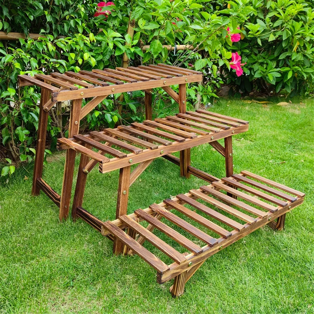 

L # Large 3 Tier Step Plant Stand Wood Ladder Shelf Garden Display For Patio Indoor Outdoor Flower Pot Shelf