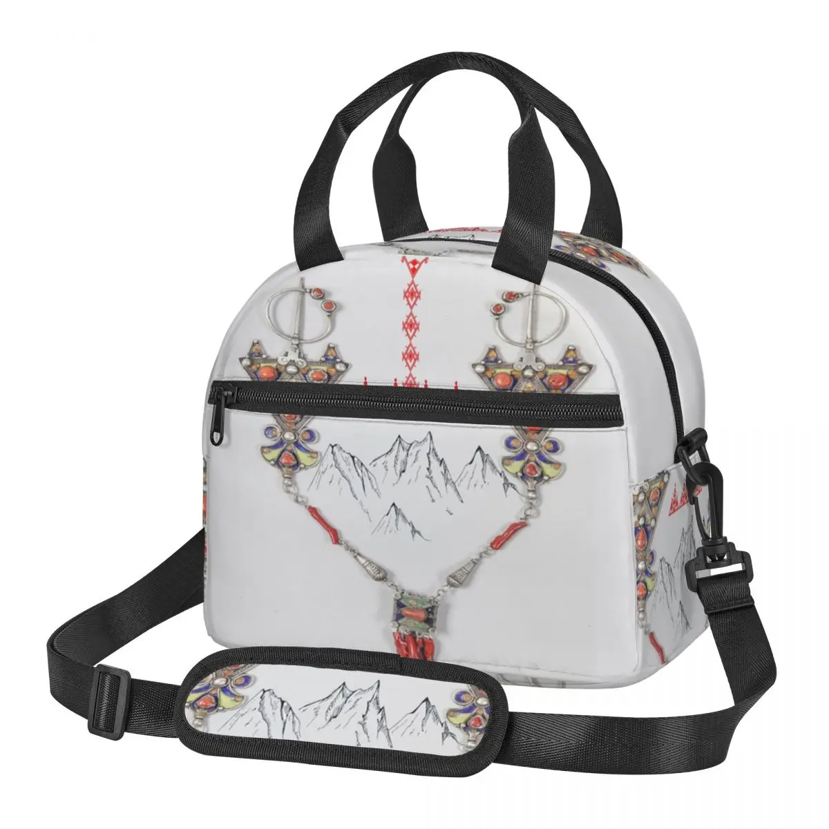 

Kabyle Jewelry Amazigh Africa Этнический стиль Сумки для обеда Bento Box Сумка для обеда Сумки для пикника Сумка-холодильник Термосумка для женщин и девочек Путешествия
