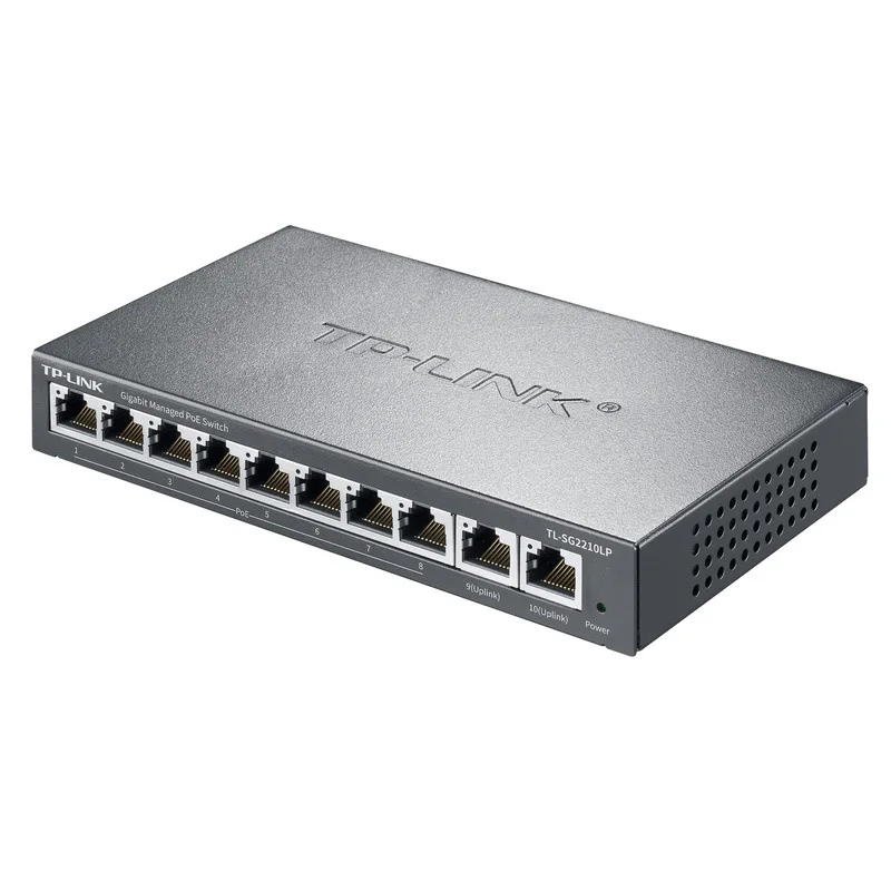 Switch PoE Gigabit TP-LINK a 10 porte con porta RJ45 Base-T PoE a 8 porte e 2 dispositivi di continuità Gigabit