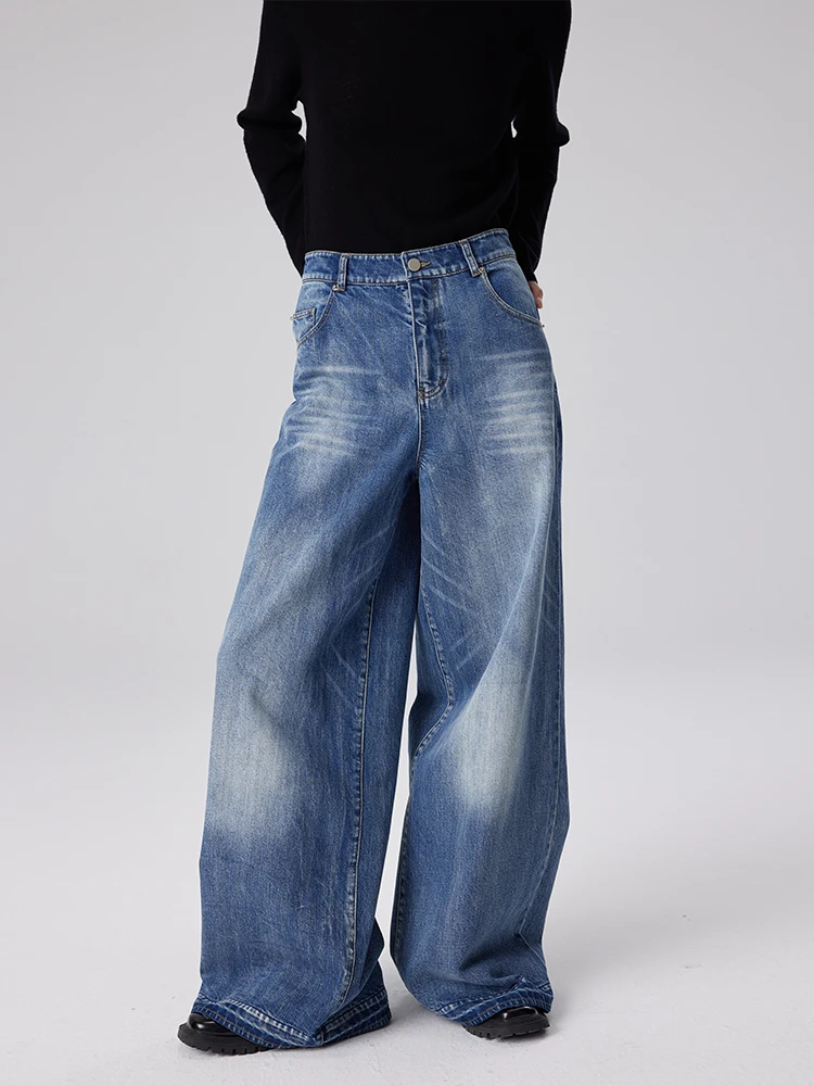 

Широкие джинсы с низкой талией, женские свободные модные длинные брюки, коврик из бамбукового волокна, высококачественный сенсационный коврик