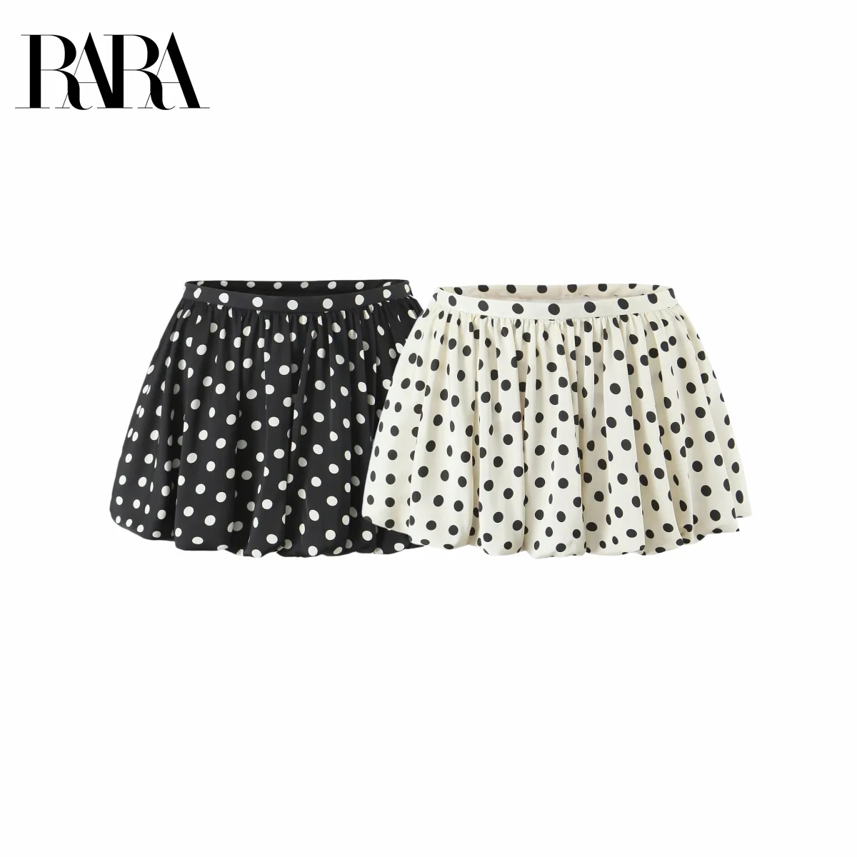 RARA New Ladies Short Skirt with Polka Dot Pattern Elastic Waistband Flared Design for a Trendy and Youthful Look