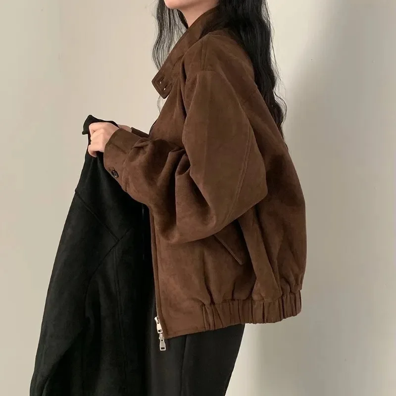 

The Spring and Autumn Annals Jackets for Women Imitation Deer Skin Velvet Coat American Style Retro Short Style Tops Loose