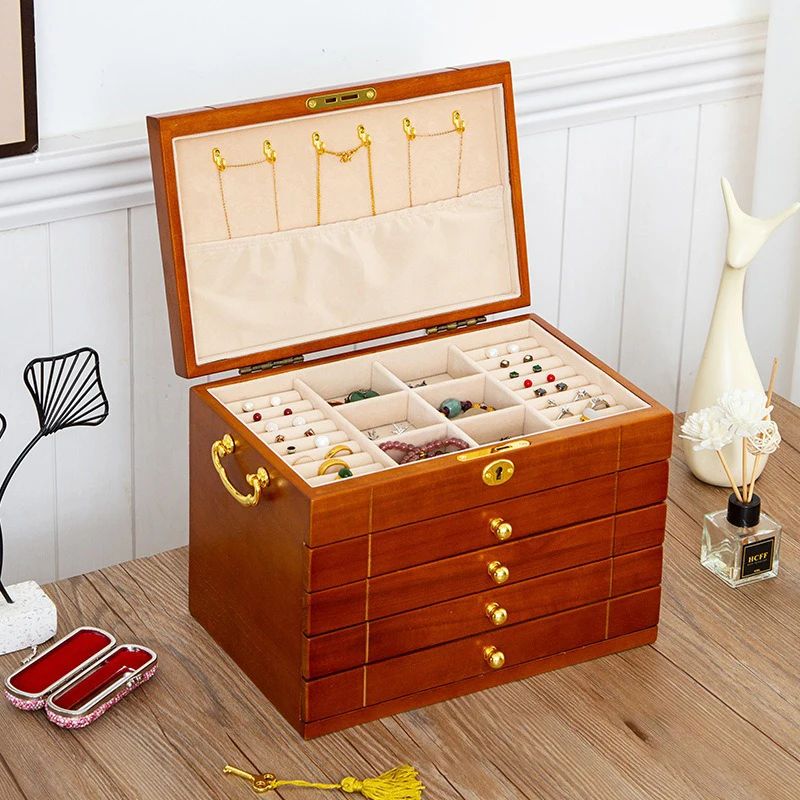 Retro Large Capacity Jewelry Box Drawer Necklace Organizer Display Stand Wedding Ring Holder Earring Bracelet Storage Boxes Gift