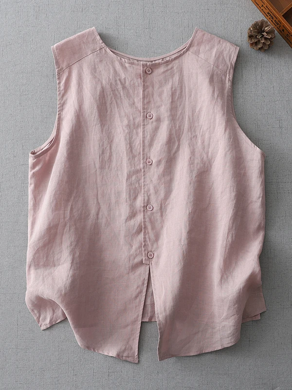 Oddychająca lniana bluzka bez rękawów, luźna, wyszczuplająca, z dekoltem typu ba, codzienna kamizelka damska, modna, letnia nowość.