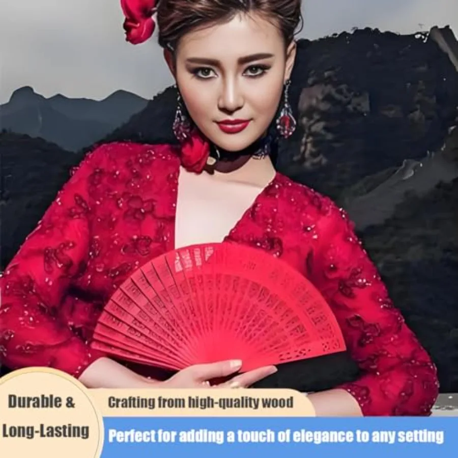 Foldable Hand Fan and Fans Handheld - 2-Pack Chinese Vintage Folding Fans with Sandalwood Scent, Hollow Carving for Wedding/Bir