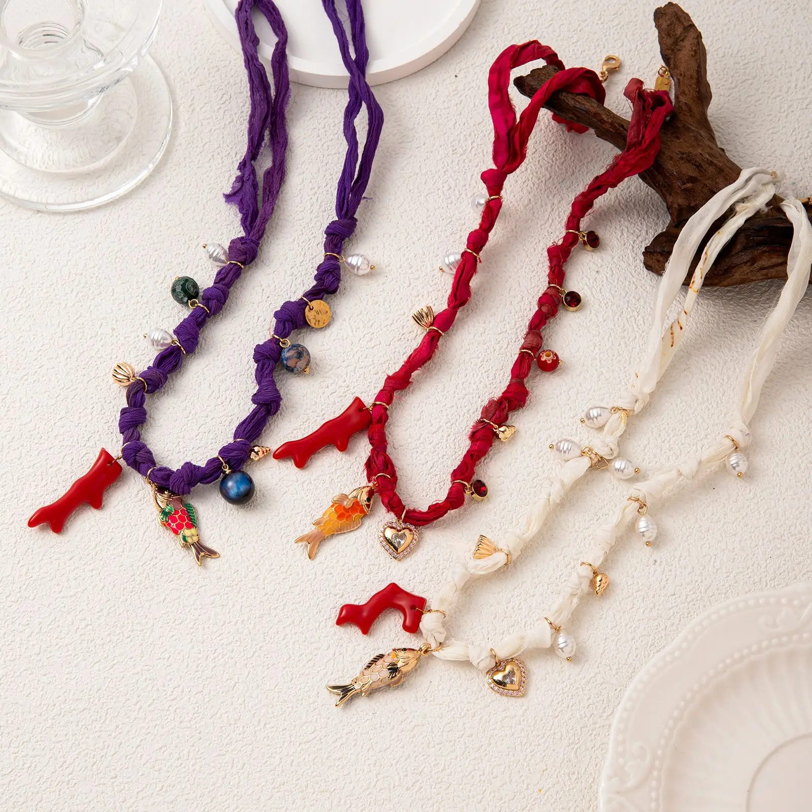 vacation popular necklace rope chain sun starfish small fish DIY necklace electroplated color preservation