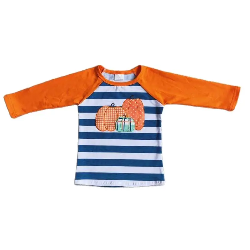 Boys Orange Pumpkin Blue and White Stripe Top