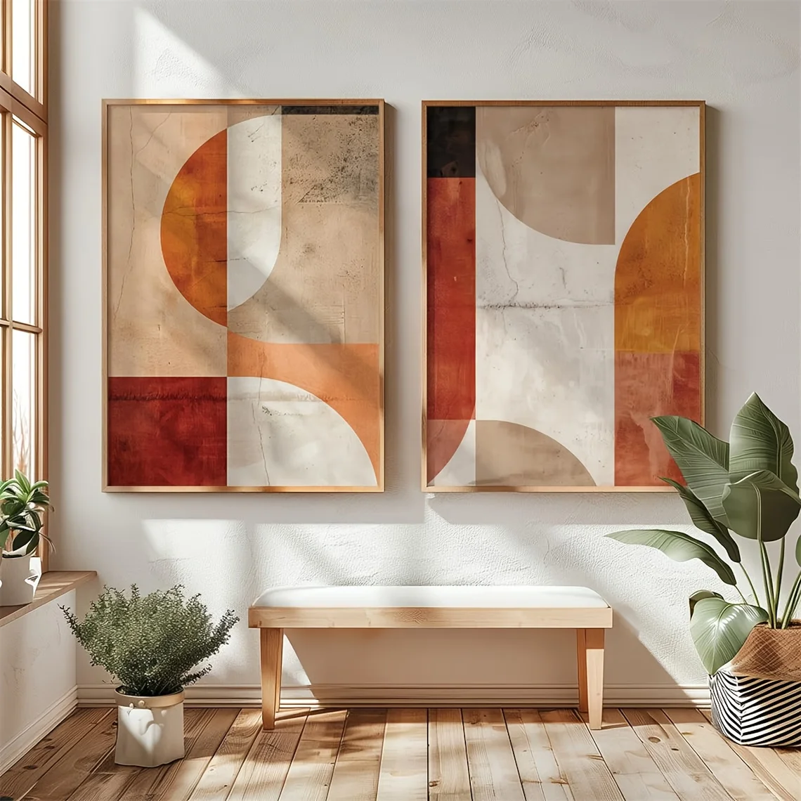 2D/Flache 2-teilige Geometrische Abstrakte Wabi-Sabi Poster, Ungerahmte Minimalistische Japandi-Stil Leinwanddrucke für Wohnzimmer, Schlafzimmer-Dekoration