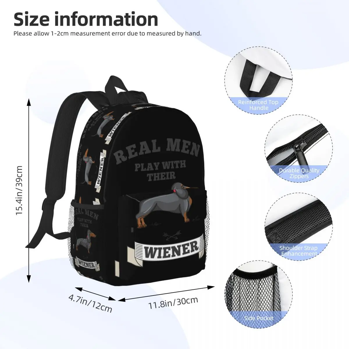 Dachshund Weiner Dog Backpack Middle High College School Student Bookbag