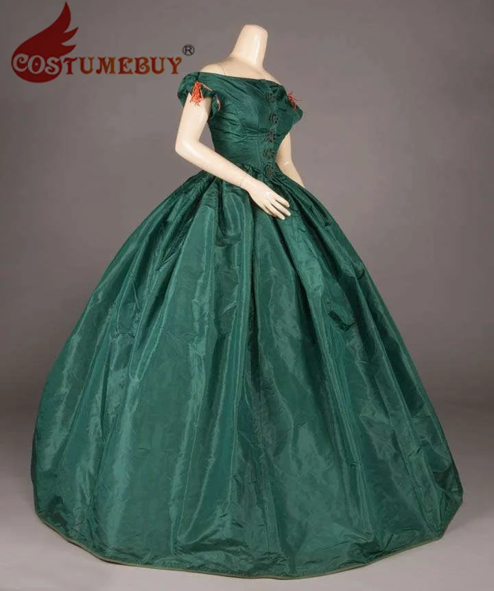 

Victorian Historical Dress Emerald Green Evening Ball Gown French Duchess Civil War Southern Belle Dress