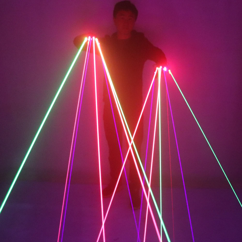 RGB Laser Gloves Single Point 7Lazer 2Green 3Red 2Blue LED Rechargeable Robot Suit Performance Gloves LED Flash
