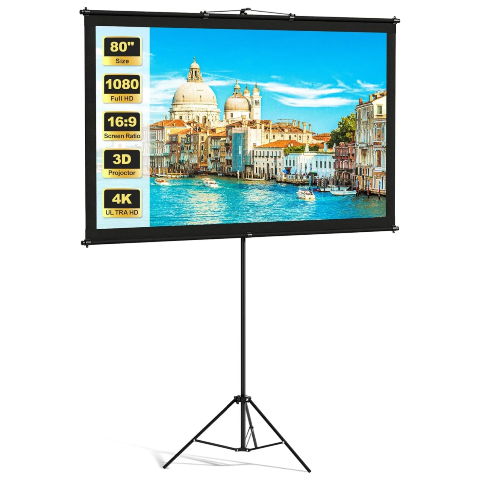 Portable Projection Screen with Single-Support Tripod Stand, Indoor Outdoor Movie Screen，80