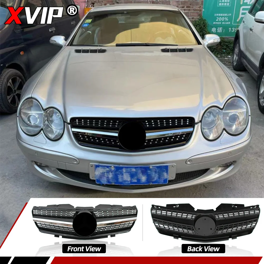 XVIP Chrome Silver Front Bumper Grille W/Star Racing Grill Upper Grill For Mercedes Benz SL-Class R230 2003-06 SL500 SL550 SL600