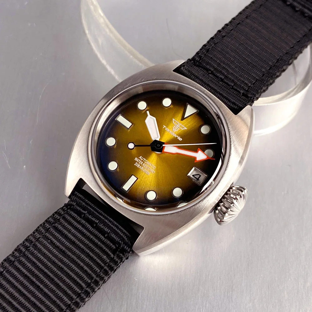 タンドリオ 36mm 新品 ブラックイエロー サンバースト 夜光 メンズ腕時計 スチールケース サファイアガラス NH35ムーブメント 20ATM防水 ナイロンバンド