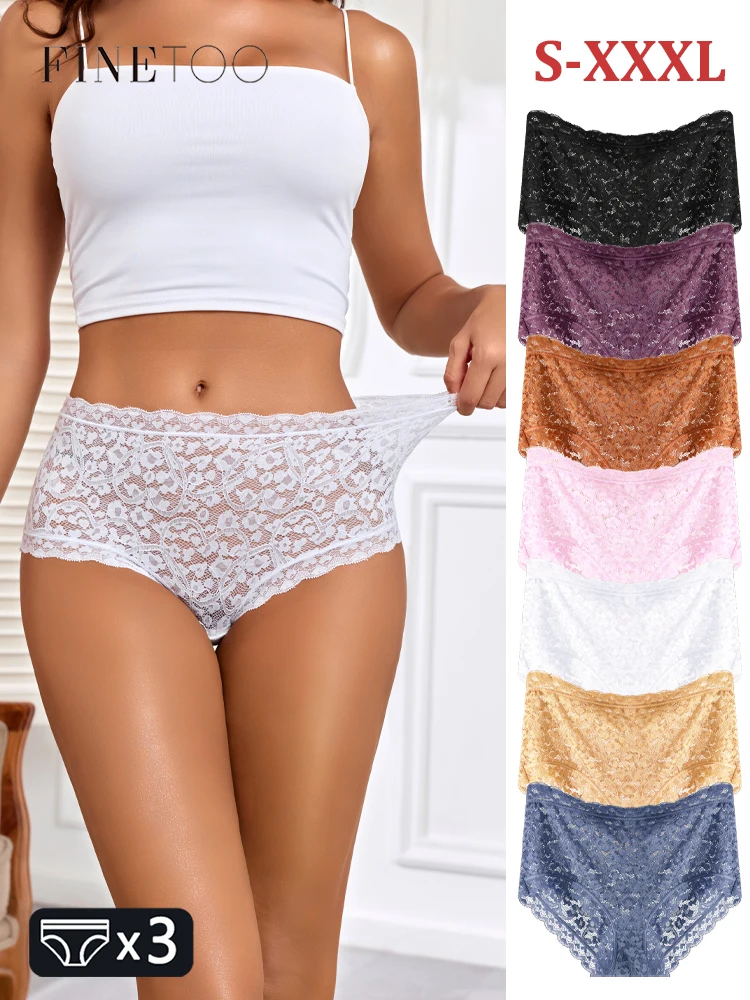 3-teiliges Damen-Unterwäsche-Set mit Spitze und Blumenmuster, sexy, ausgehöhlt, hohe Taille, atmungsaktiv, dehnbar, Übergröße, bequeme Dessous