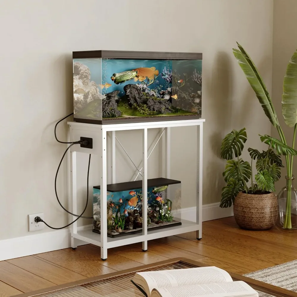 20-29 Gallon Fish Tank Stand with Power Outlet & LED Light, 3 Tier Adjustable Shelves, 30.7" L x 13.8" W, White - view 6
