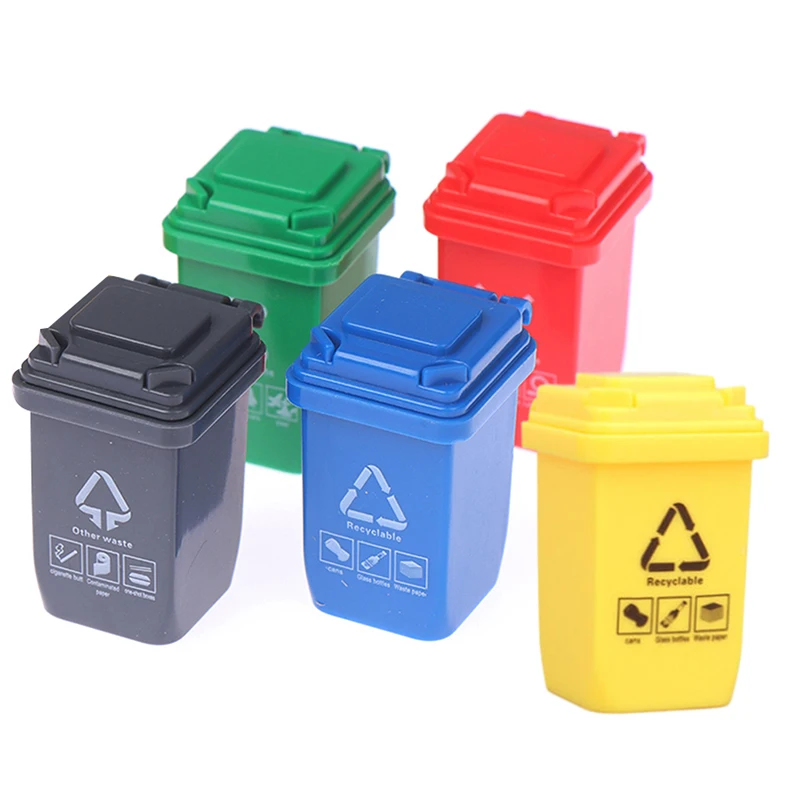 5PCS 1:12 Dollhouse Miniature Trash Can Model Accessories Furniture Toys Garbage Truck Cans Curbside Vehicle Bin Toy Gifts