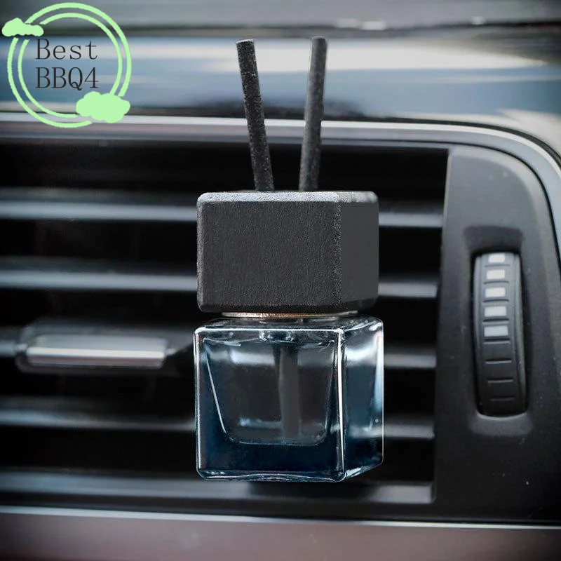 (BBQ4)1 Piece Car Decoration Square Car Hanging Glass Bottle Air Freshener Empty Bottle Aromatherapy Ornament Pendant Diffuser