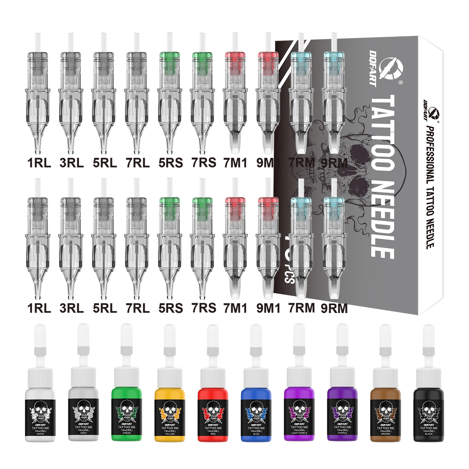 

DQFART Tattoo Kit 20Pcs Tattoo Neddles and 10Pcs 5ml Tattoo Ink For Various Models Tattoo Machine Tattoo Supplies Accessories