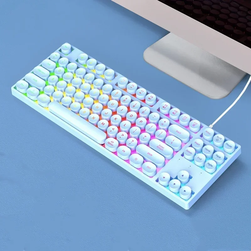 Unsharkable Computer Wired Keyboards 87keys Punk Keycap Quiet Typing Backlit RGB Office Multimedia Gaming Keyboard for Laptop PC