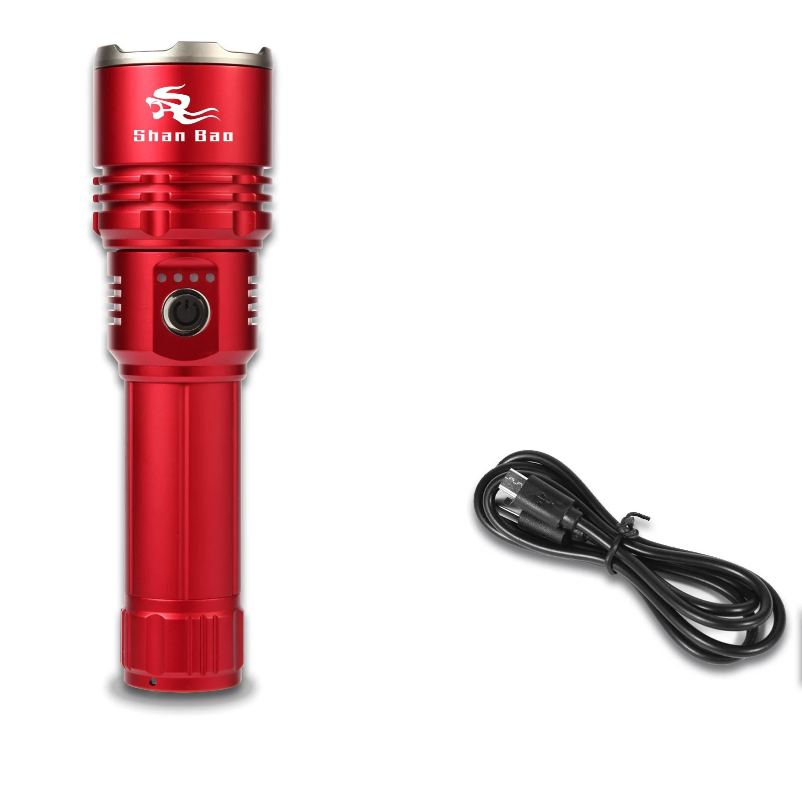 Shan Bao Red Outdoor Camping Ultra-bright Powerful Sturdy Zoomable Flashlight Includes 3000mAh battery No focus lens