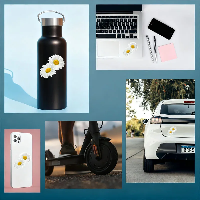 Stylish Daisy Vinyl Stickers, White Yellow Decals for Car, Laptop and Water Bottle Decor