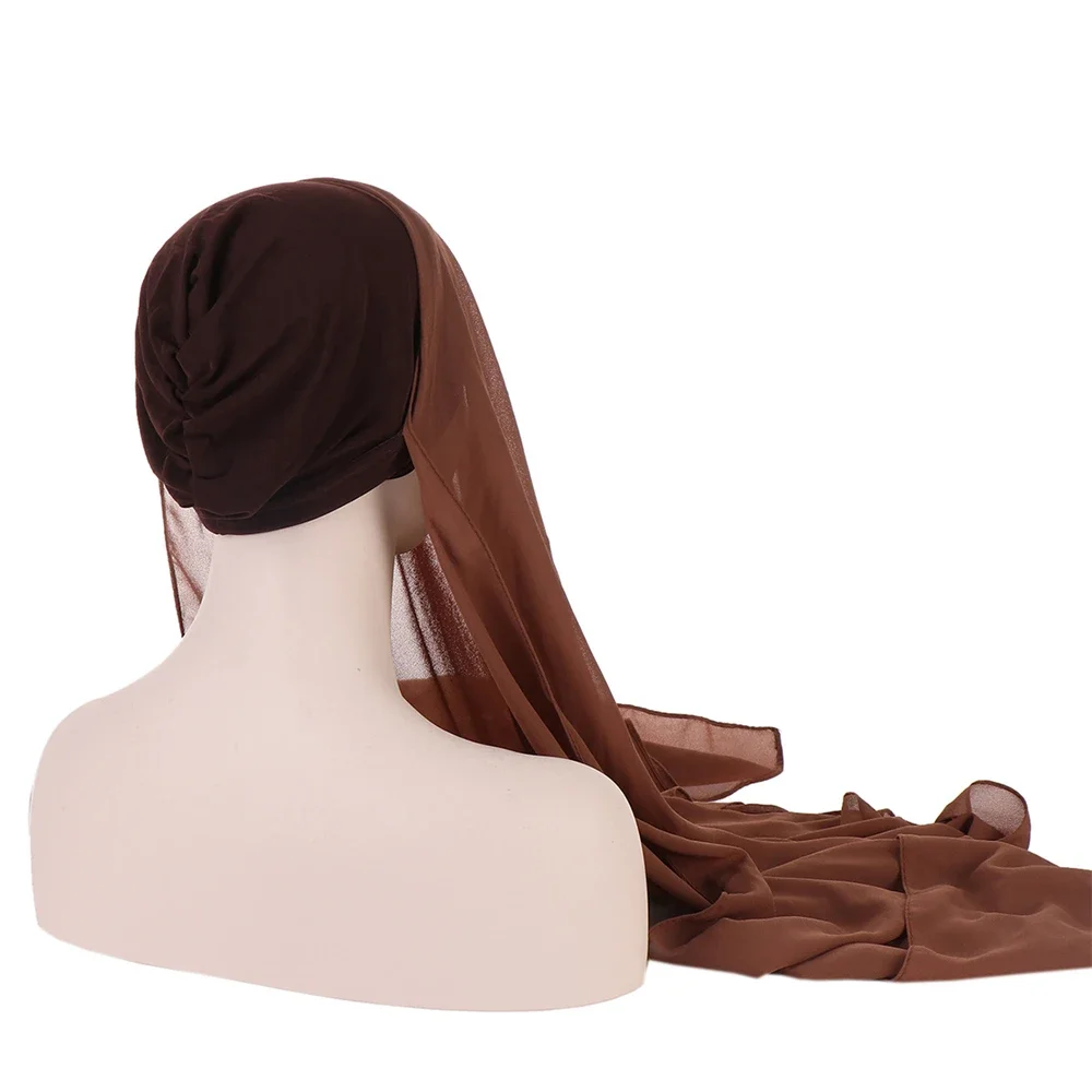 Stirn Kreuz Hut mit Chiffon Schal Instant Hijab Unter schal Motorhaube Kappe muslimische Frauen langen Schal Wickel Schleier Amira Kopftuch 1St