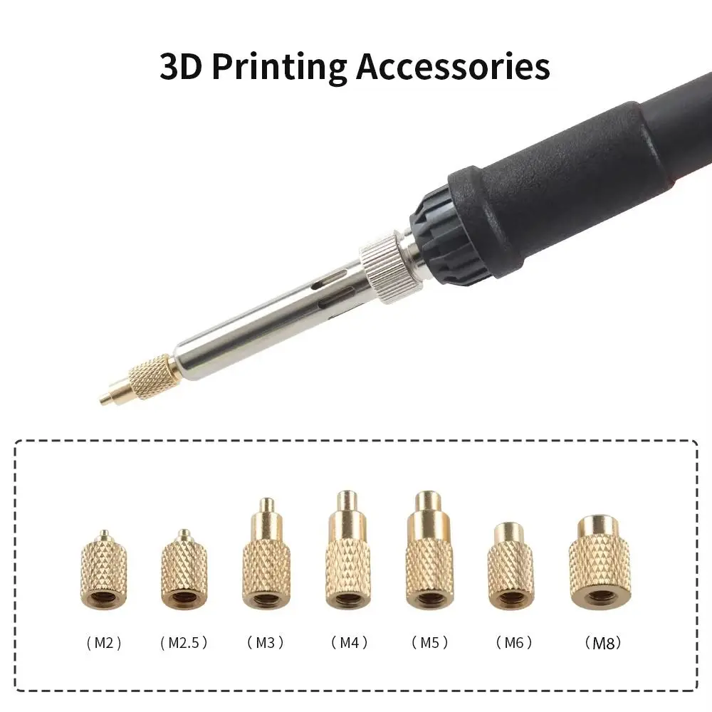 8Pcs New M2-M8 T12 Soldering Iron Tip Brass with Adapter Heat Insert Nut Tip Internal Thread Head Hot Nut Use