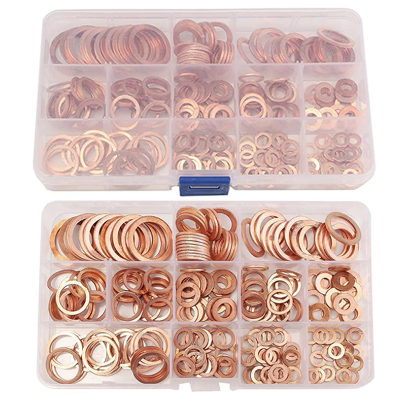 

280pcs M5-M20 Copper Washers Copper Gasket Sealing Assorted Kit Solid Copper Crush Washers Seal Flat Ring Set for Sump Plugs