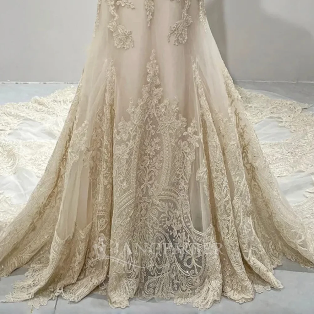 플러스 사이즈 웨딩 드레스 긴 소매 맞춤형 신부 드레스 보트 넥 비치 맞춤형 보헤미안 시크 머메이드 로브 마리에 코트 트레인