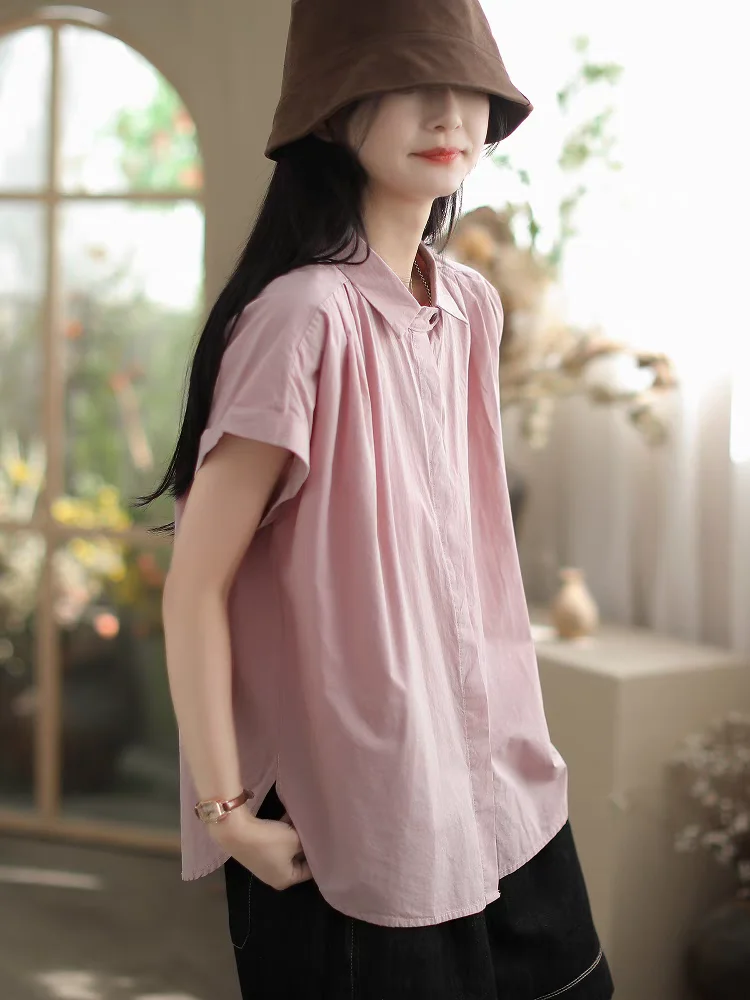 Sli Unique Summer irt Damski ort Sve Pure Color Slimming Versatile Top Quali Material Comfortable Fit Collar