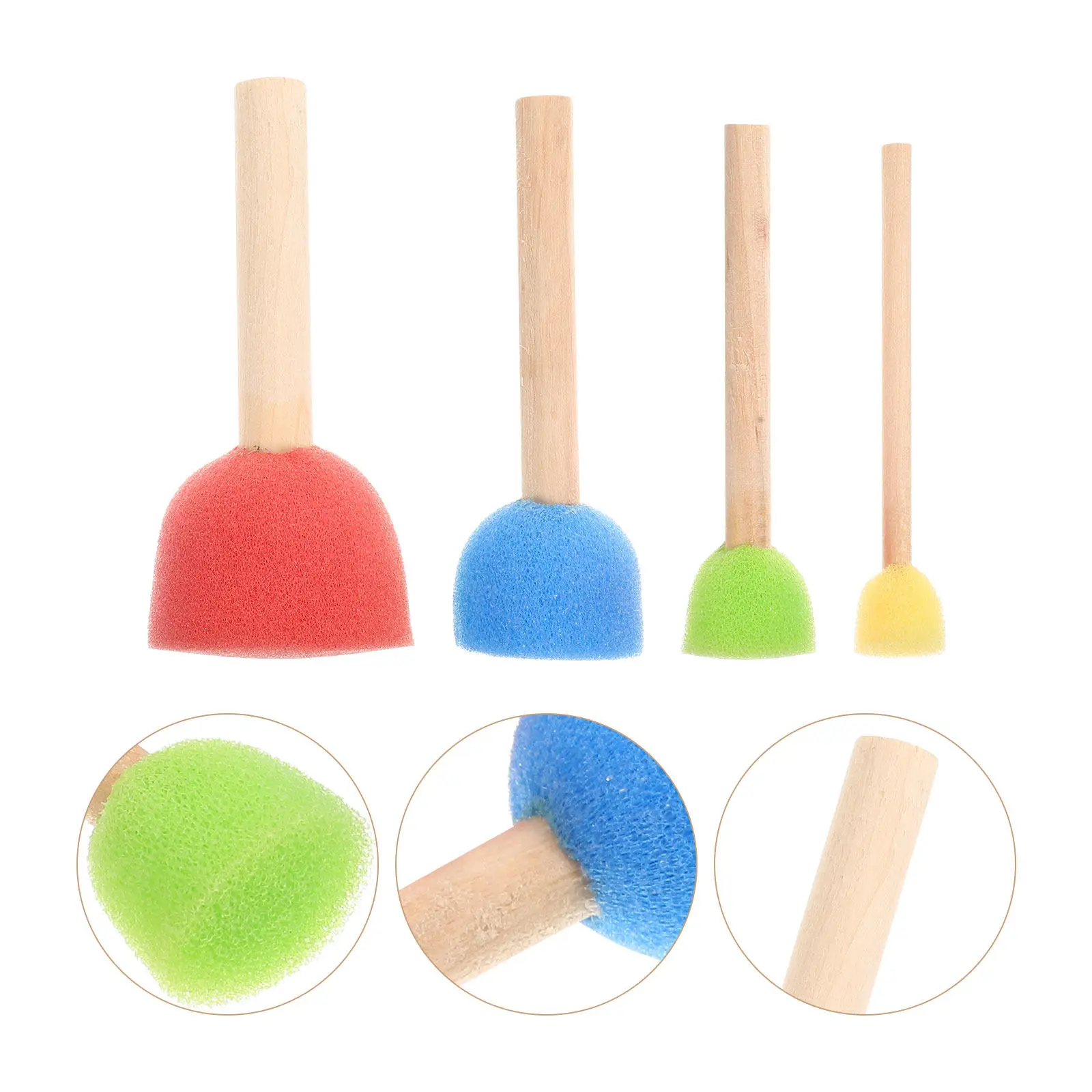 24Pcs Colorful Kids Sponge Brush Kit Lightweight Wooden Handle for Graffiti Drawing Painting Arts Crafts Sponge Painting Tool