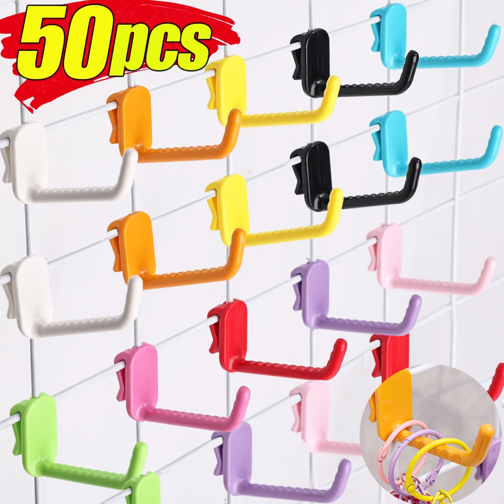 5/50pcs Plastic Mesh Panel Hook Multi-Purpose Supermarket Display Racking Storage Hook Wall-mounted Key Hanger Home Organization