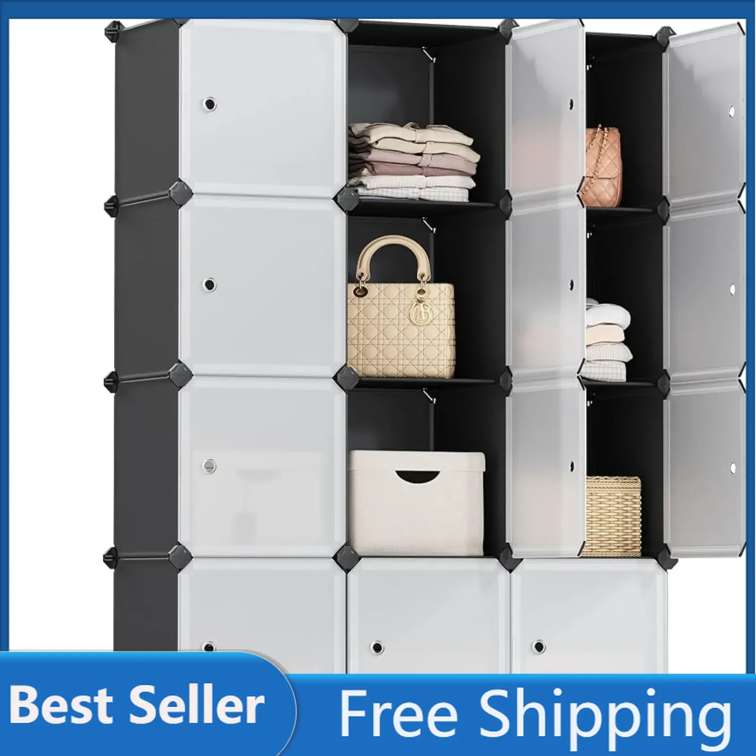 Cube Storage with Door Set of 12 Plastic Cubes Closet Shelves DIY Plastic Cabinet Modular Bookcase Shelving