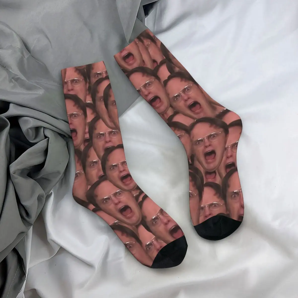 Funny Crazy Sock for Men Dwight Schrute Scream Face Hip Hop Harajuku The Office TV Happy Printed Boys Crew Sock Casual Gift