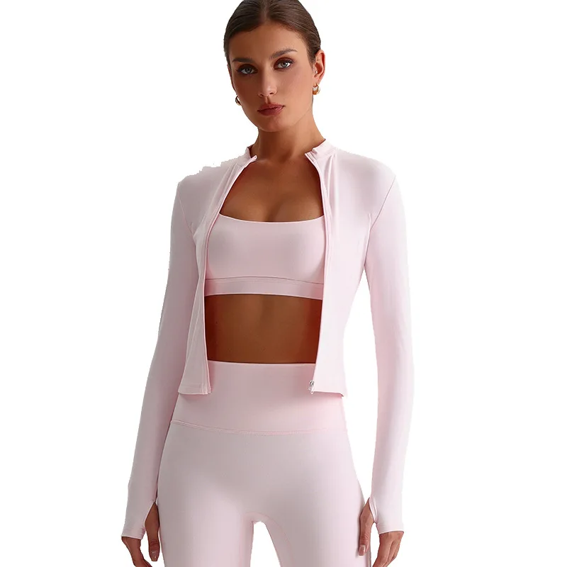 

Куртка для фитнеса и йоги Jenny&dave с молнией, для бега на открытом воздухе, с длинными рукавами, облегающая, для женщин, цвет телесный