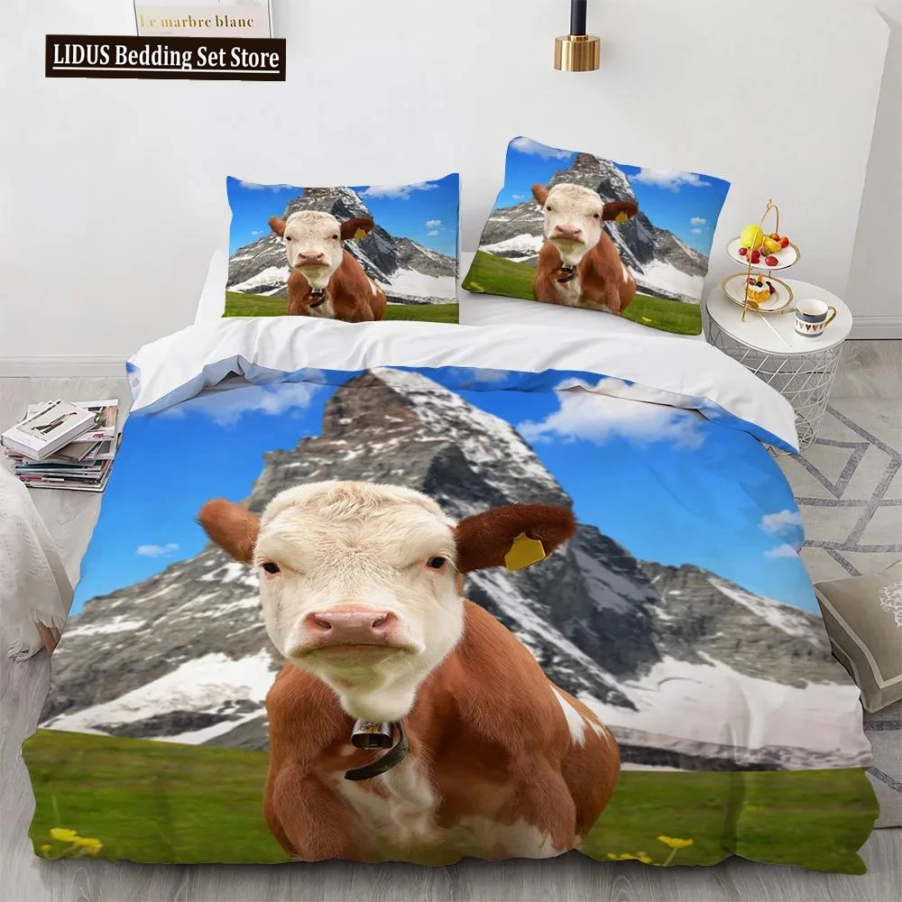 

Highland Cattle Duvet Cover Set Funny Farm Animal Comforter Cover For Kids Boy Cow Mountain Meadow Queen Size 2/3pcs Quilt Cover