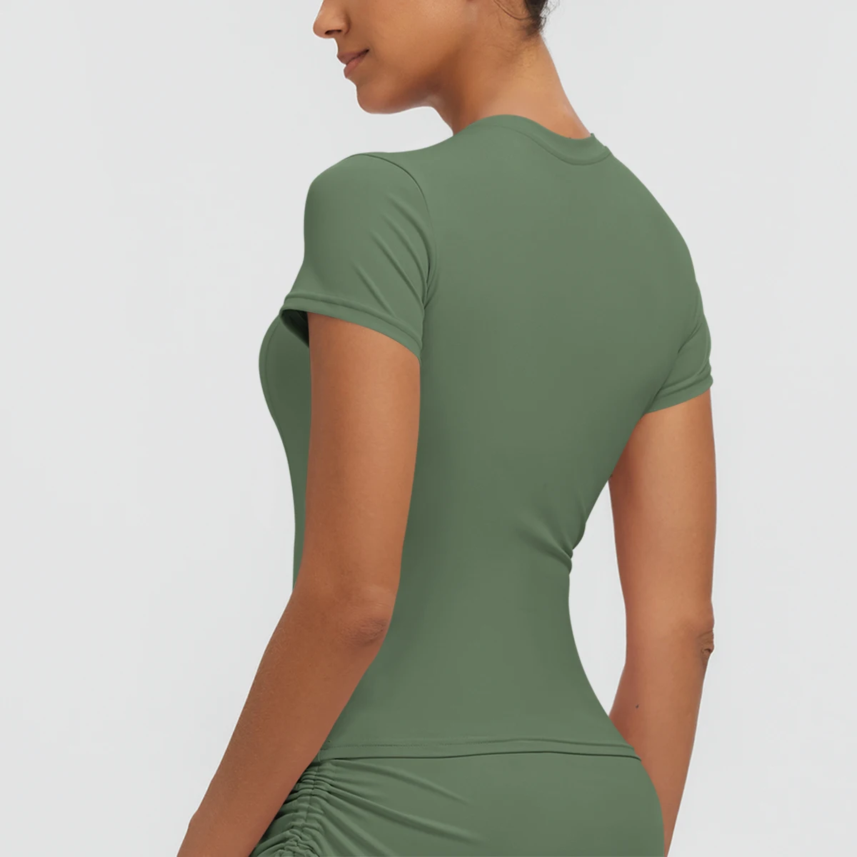 Neues Damen Sommer Yoga Kurzarm T-Shirt Lauf- und Radsport Einfarbiges Schnelltrocknendes Workout-Oberteil Enganliegend Atmungsaktive Yoga-Kleidung – Detail 25