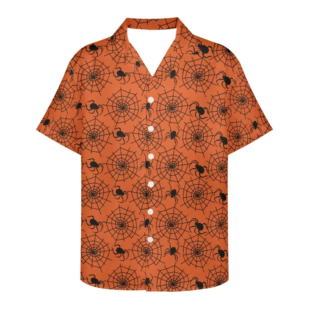 Hycool New Hawaiian Men Halloween Spider Print Shirts Spider Web Design Summer Casual Soft Breathable Shirts