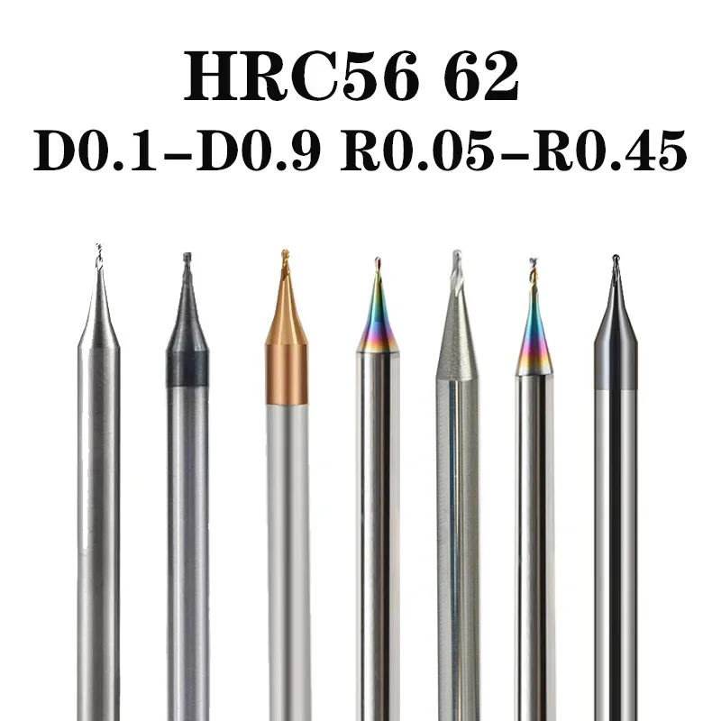 

HRC60 D0.1-0.9 R0.05-R0.45 Micro 2 Flutes Flat End Mill CNC Router Bit 4mm Shank Tungsten Carbide End Mill Mini Milling Cutter