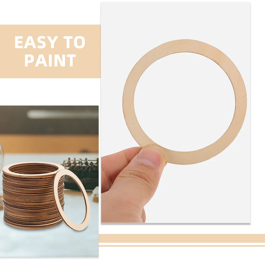 

50pcs Wooden Circle Rings Unfinished Craft Blanks Diy Wood Slices For Home Decor Party Supplies Handmade Macrame Crafts Graffiti